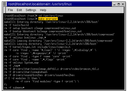 2) Step two: type make mrproper to restore the kernel sources to a clean state