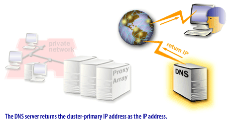 The DNS server returns the cluster-primary IP address as the IP address.