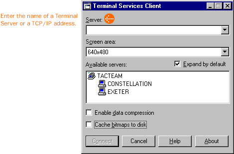 The Terminal Services Client dialog box