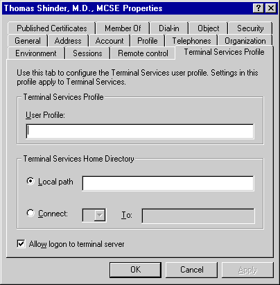 TSuser Properties dialog box